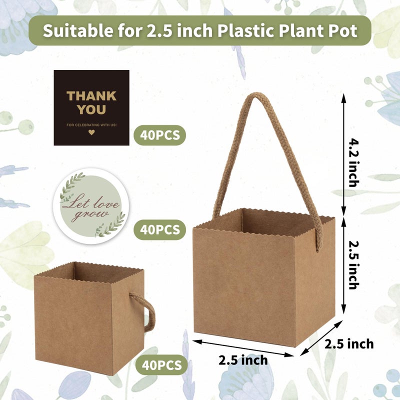 Temlum Succulent Wrap Bags with Thank You & Let Love Grow Stickers  Succulent Gift Box Fits 2.5 Inch Pots Wedding  Baby Shower  Succulent Party Favors for Guests (40pcs) - Image 2
